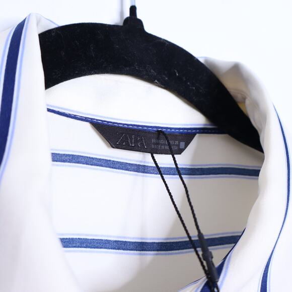 ZARA NWT Wide Sleeve Striped Blouse Blue Ivory Button Up Pinstripe Women's S - Picture 10 of 12